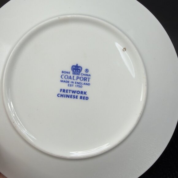 Coalport England Bone China Porcelain Fretwork Chinese Red Tea Cup Saucer Set - Picture 9 of 14